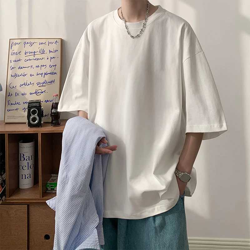 Summer mens heavy-duty T-shirt casual solid short sleeved basic T-shirt womens 100% pure cotton 260gsm 9.17oz oversized O-neck hip-hop top M250108