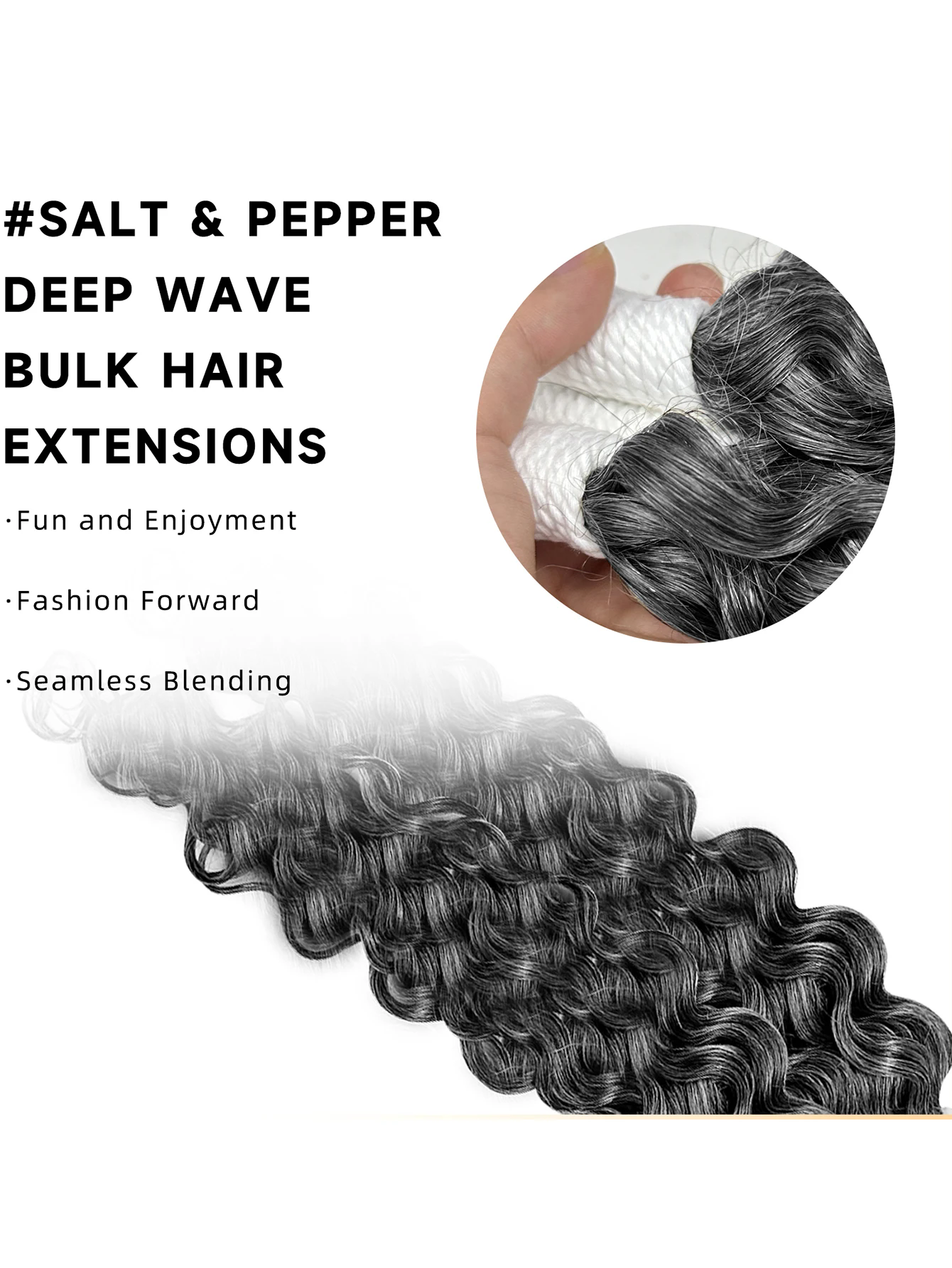 Grey Deep Wave Bulk Human Hair for Braiding 1 Bundles No Weft Salt Pepper colour Gray Curly salt and peper raw Hair Extensions for Braids DIVA25