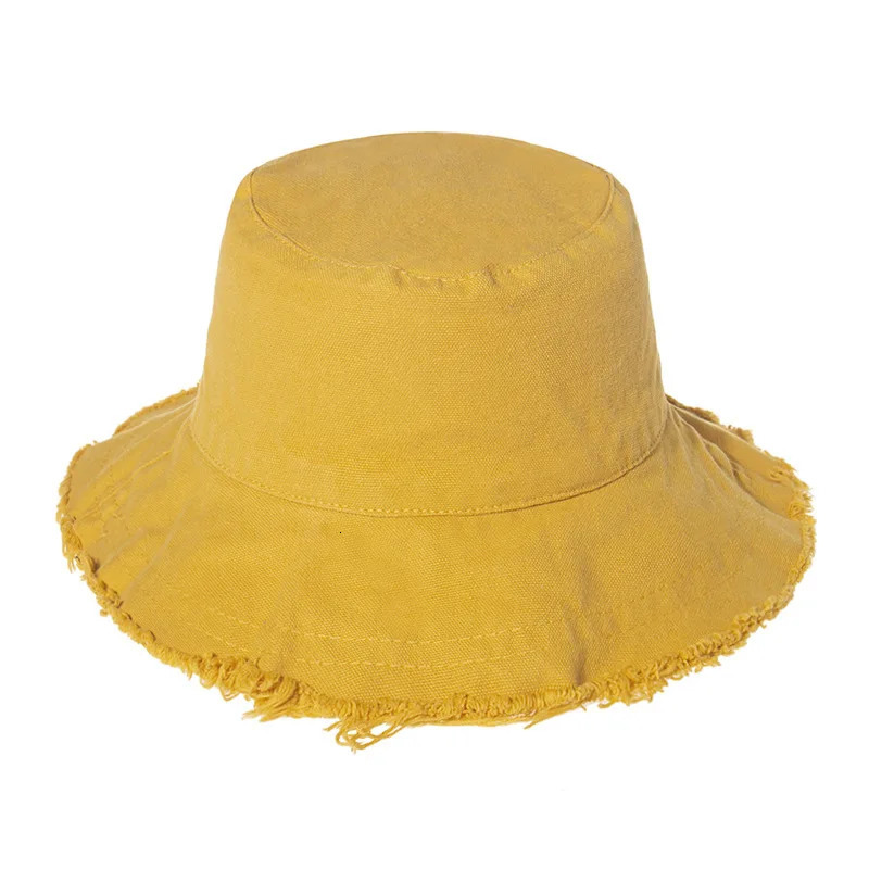 Raw Edge Bucket Hat Sunscreen Solid Color Foldable Sun Hat Outdoor Travel Casual For Men Women Fisherman Hatst 250107