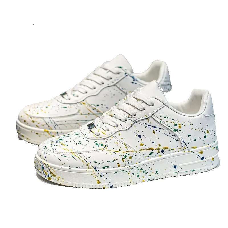 Sneaker Leat her Skateboard Round Toe Fas hion Men's C as ual Soft and C omfortable Non-slip Shoes Spl ash- ink
