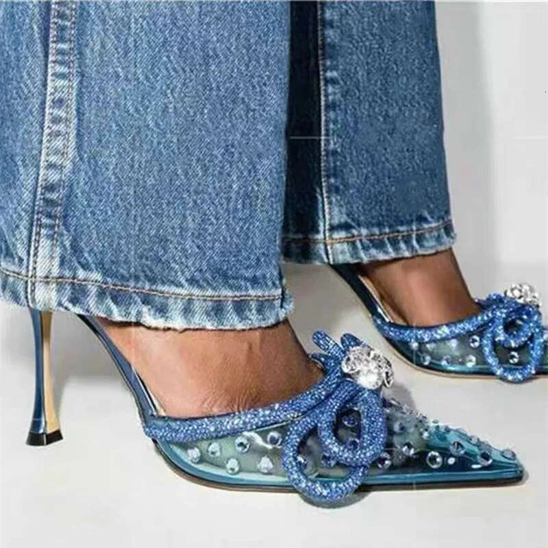 2024 New Women's Crystal Sandals Stiletto Heel Pointed Toe High Heels Party Banquet Wedding Shoes