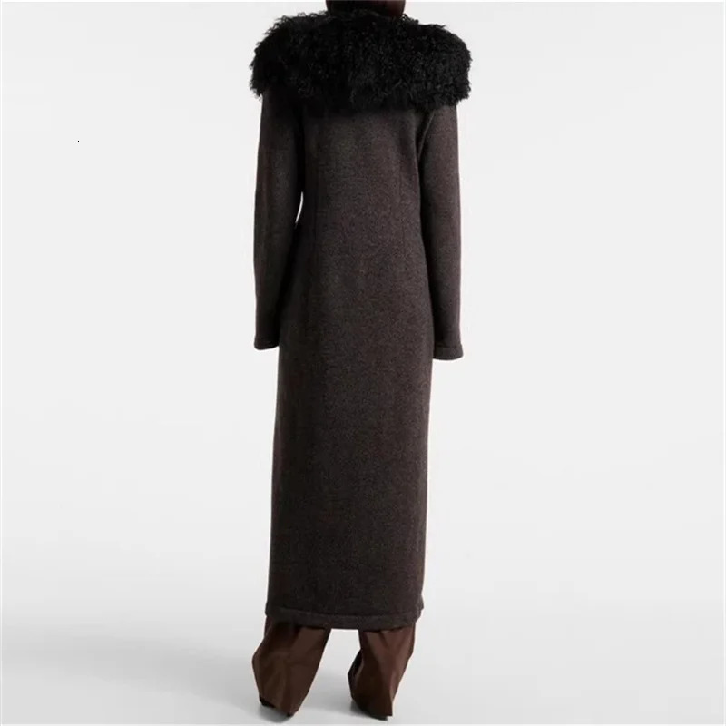 winter coats woman 2024 Detachable fur collar decorative Trench coat Double breasted slim fit Long wool blend windbreaker 250103