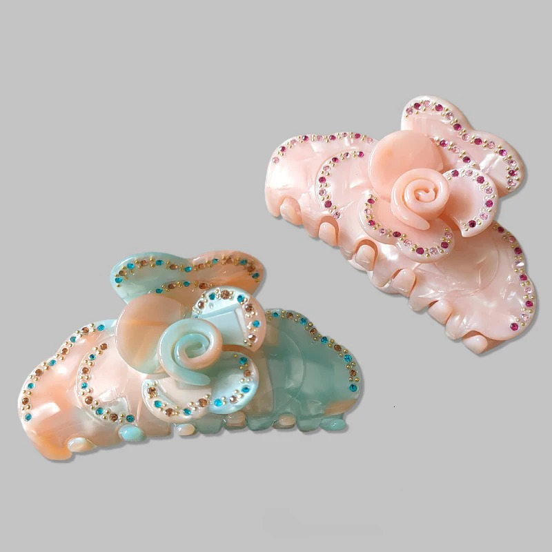 Muweordy French Vintage Flower Acetate Claw Clip Sparkling Color Crab Hair Clip Hair Catches Hair Accessories For Women 250103