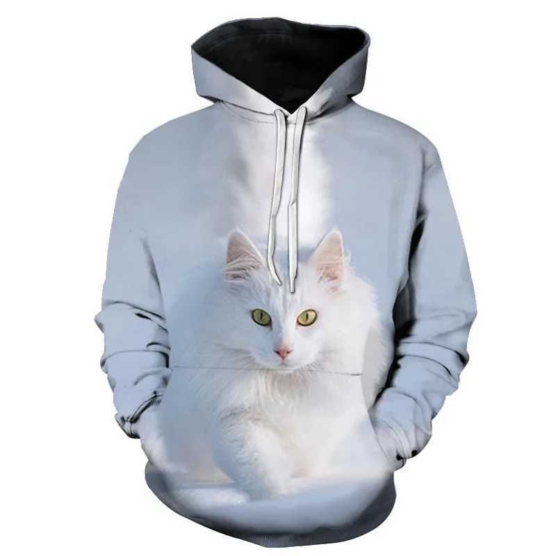 New super cute 3D cat hooded sweatshirt suitable for both men and women. Diy hooded autumn boy and girl animal white streetwear W250108