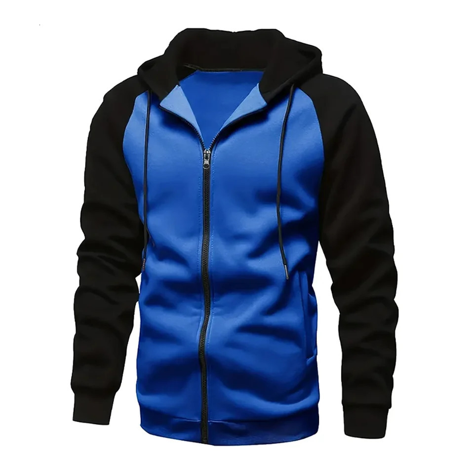 mens zipper colored square hooded sweatshirt casual and fashionable durable autumn and winter top Raglan sleeve hooded sweatshirt mens sportswear 2501