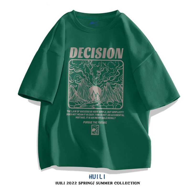 Mens loose printed letter T-shirt summer new short sleeved O-neck solid color trend top casual retro mens clothing M250108