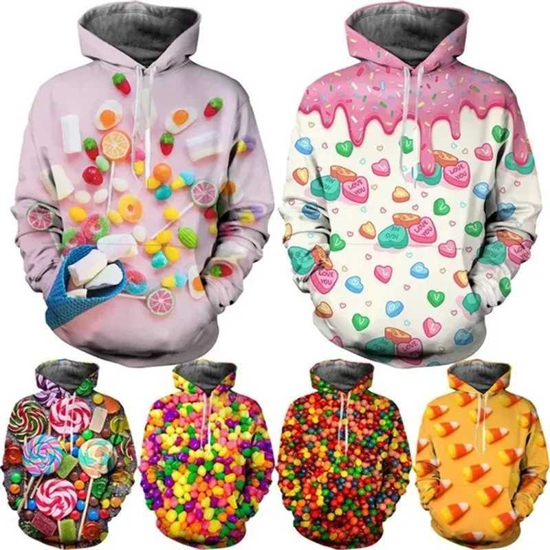 New candy graphic hoodie 3D printed fun personalized couple hoodie unisex long sleeved oversized zipper top W250108