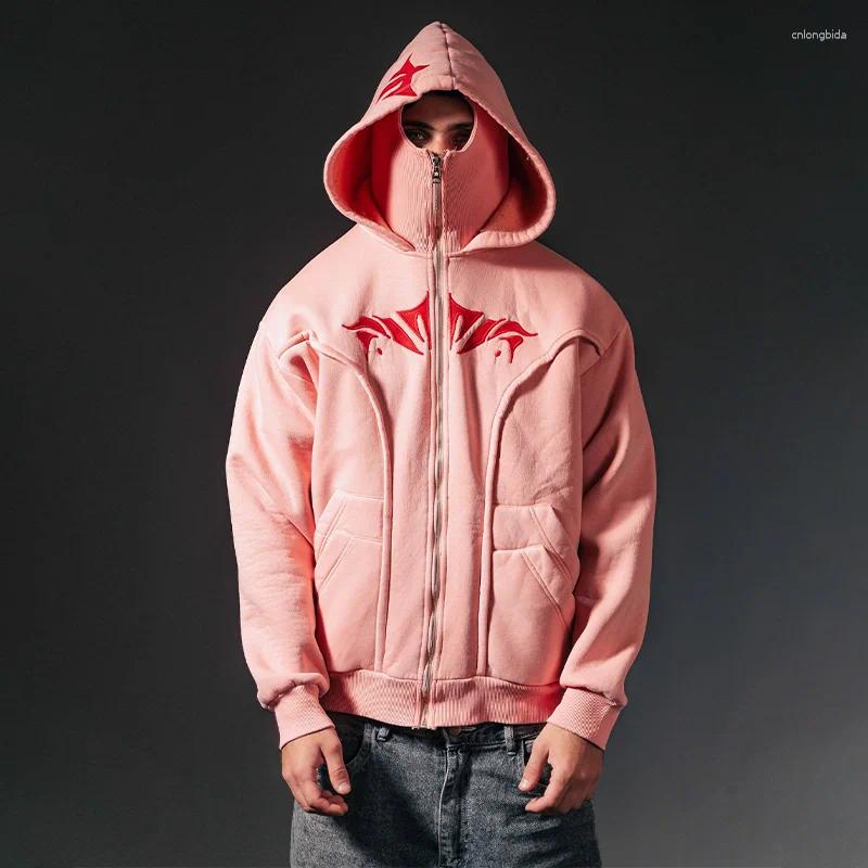 Mens Vintage Hoodies: Haruku Embroidery Zip Up Hoodie, Oversized Double Hat Sweatshirt for Men and Women Fashion