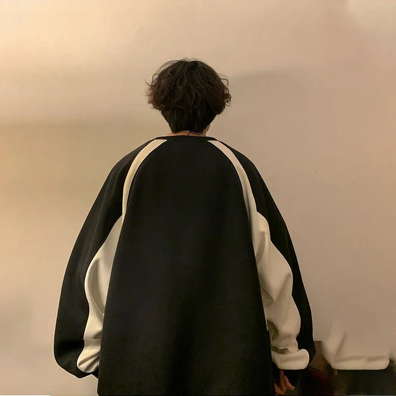 American High Street Letter Print Sweatshirt Men Autumn Oversized Colorblock Pullover Hoodies Y2K Vintage Sudaderas Para Hombres 250107