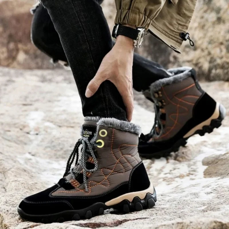 Platform Snow Boots for Men Casual Winter Shoes Man Lace Up Warm Cold Proof in Waterproof Footwear Anti Slip Fashion 250106