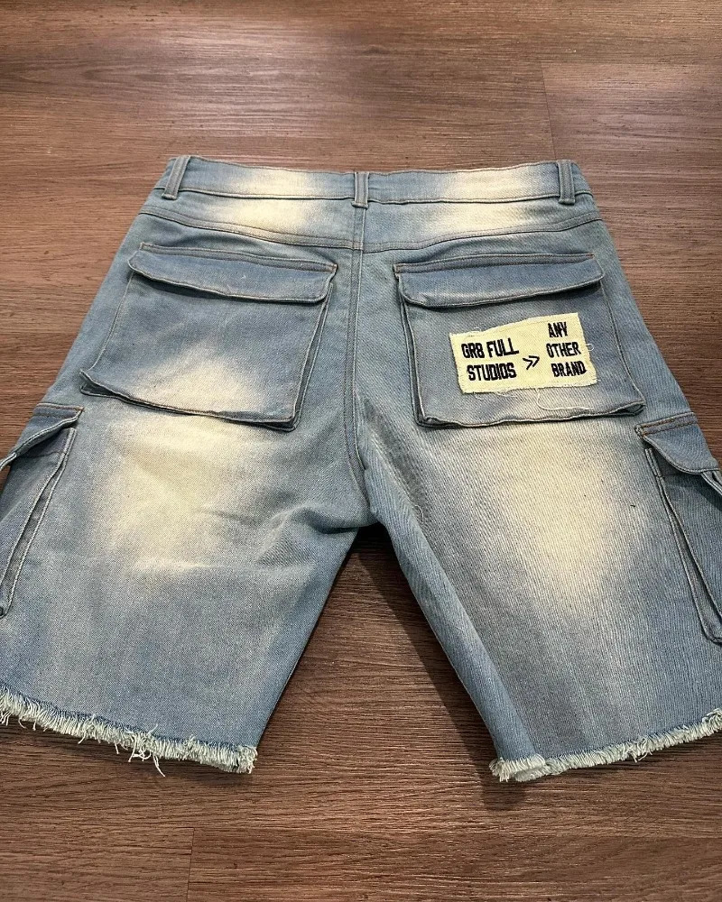 Y2K Harajuku Style Letter Patch Embroidery Baggy Denim Shorts Men Vintage Streetwear Hip Hop Pop Punk Casual Joker Shorts 250107