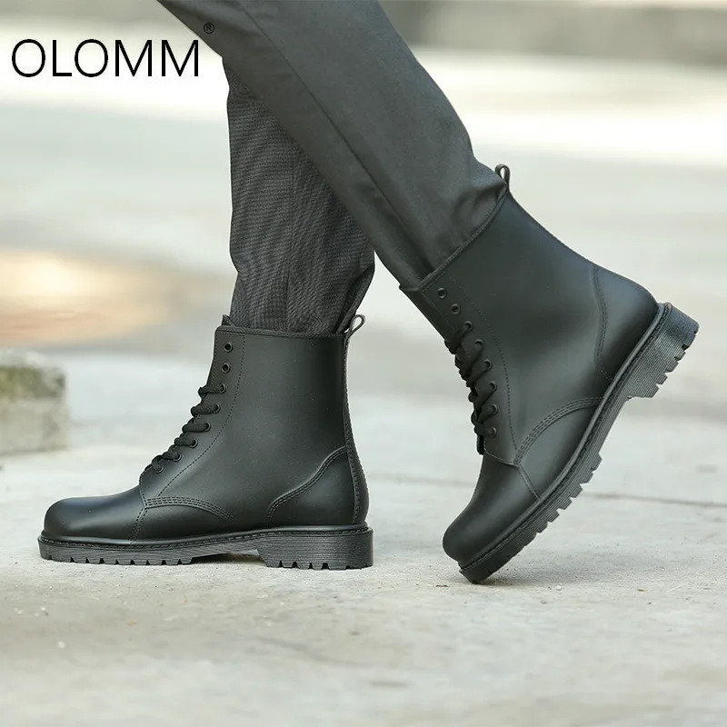 Mens Rain Boots Black Chelsea Boots for Male Lace-Up PVC Waterproof Ankle Boots Rainy Day Men Shoes Rainboot Botas Hombre 250106