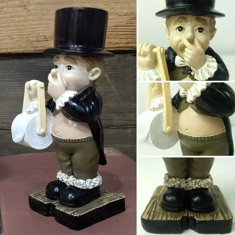 Creative toilet paper holder Spoof paper holder statue cute and interesting decoration resin butler shape tissue holder toilet decoration Y250108