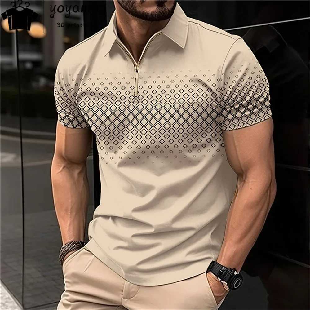 New Summer Mens Polo Shirt Lapel Striped Short Sleeve Letter Printed T-Shirt Polo Fashion Top Mens Short Sleeve Tee Tops ShirtXJ250108