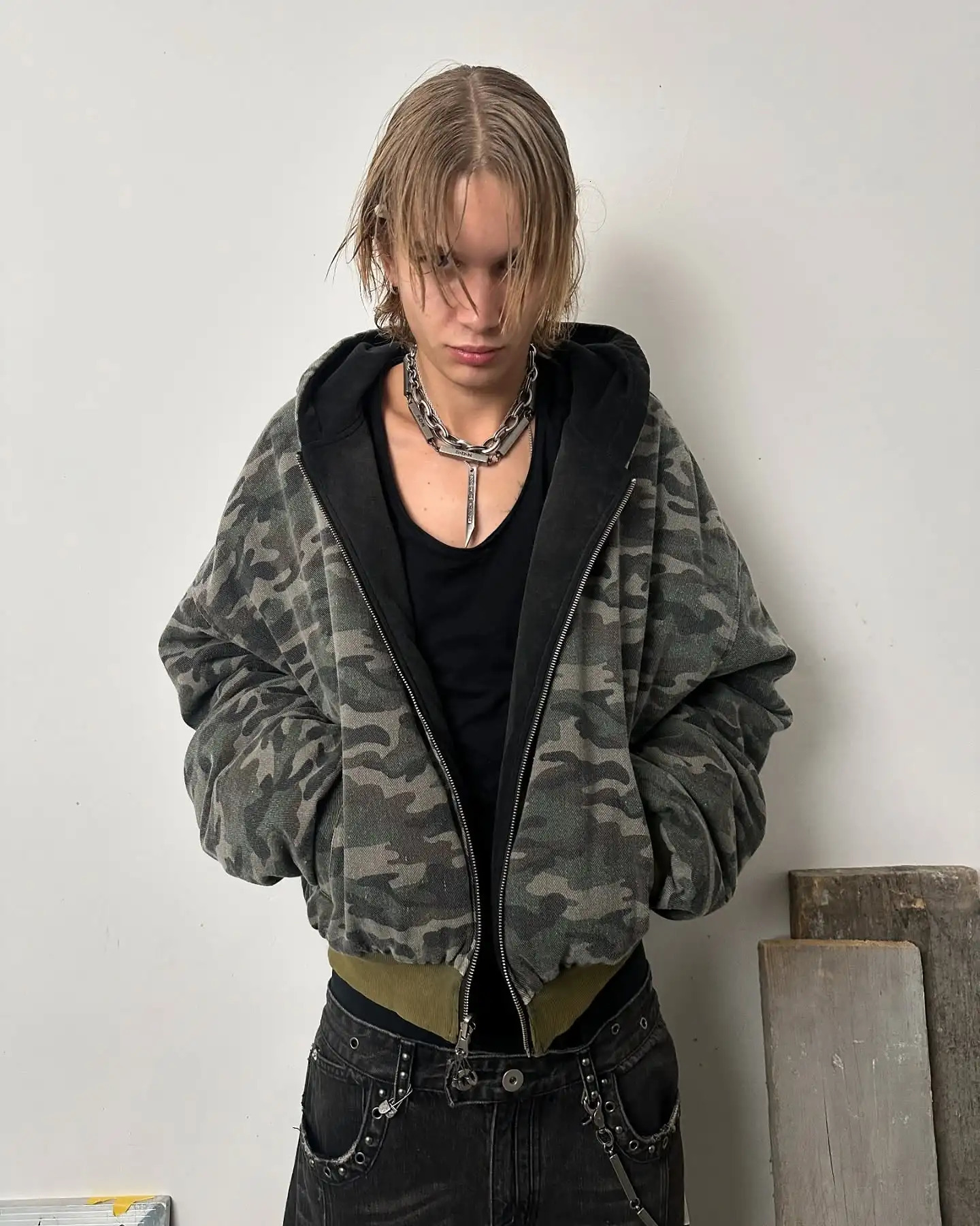 American Camouflage double-sided Plush Hood Jacket Men Women Street Coat Y2K Hip Hop Baseball Uniform Couple Casual Hoodie 250107