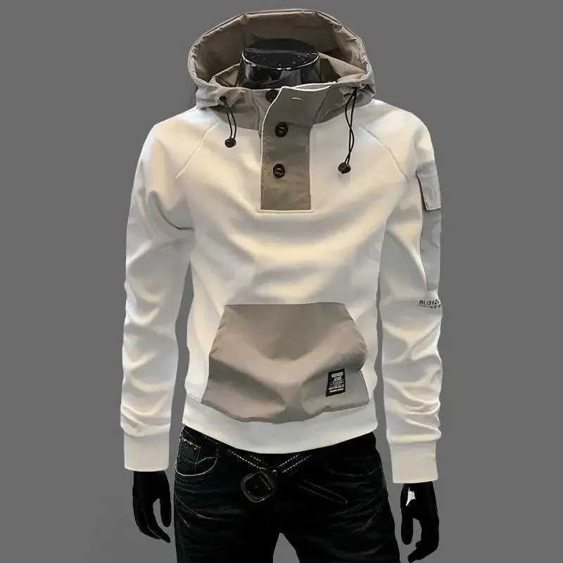 Mens hooded sweatshirt Korean white patchwork mens hooded sweatshirt warm new luxury funny welcome to trade 90s retro one-piece Y2k W250108
