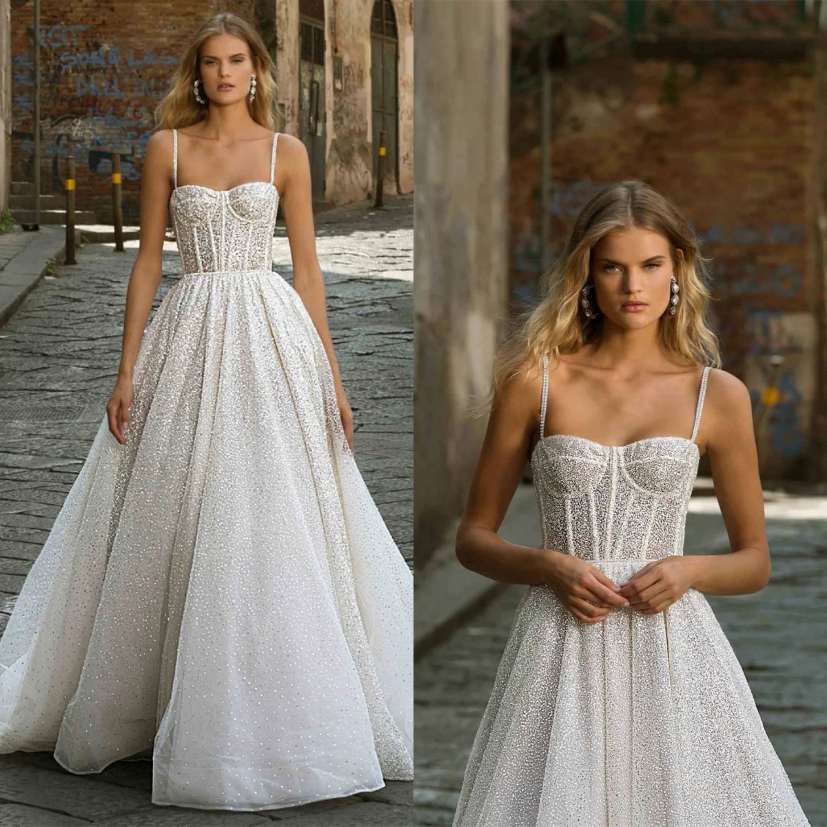 Simple A e Bridal Dress Sequins Wedding Spaghetti Straps Sleeveless Backless Gown Sweep Train Customized Dresses Vestido De Novia