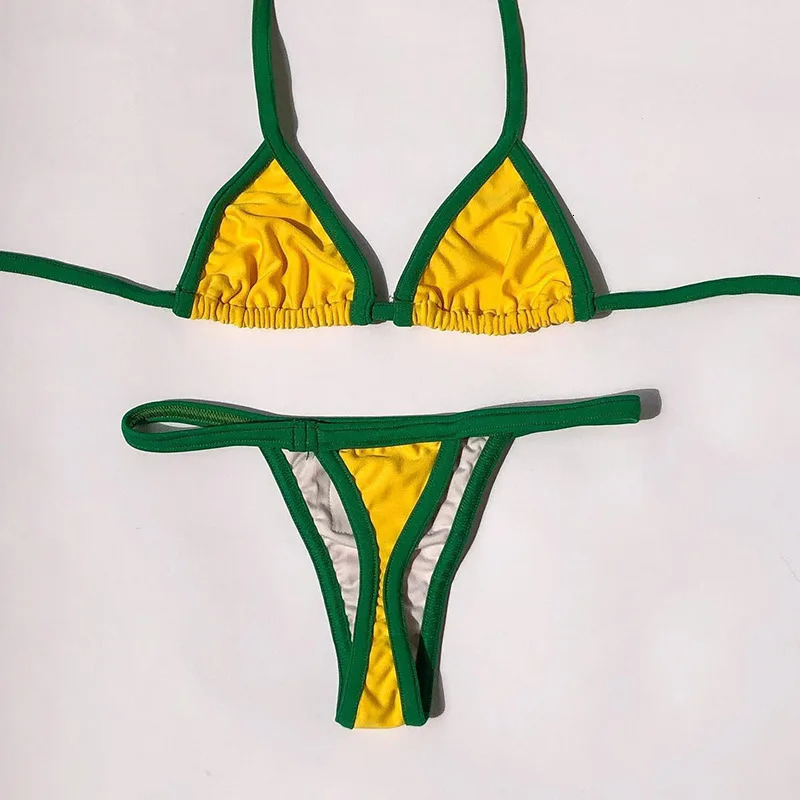 Embroidery Letter BR Bikini Set Color Contrast Bikini Women Swimwear Patchwork Swimsuit tie Outfit Summer Beachwear 250106