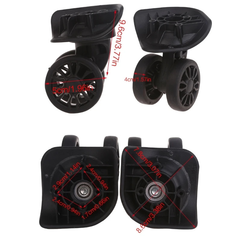 A89 Luggage Wheels Suitcase Double Row Roller Hardware Repairing Kit 360° Spinner Casters Heavy Duty Wheel 1 Pair Black 250103