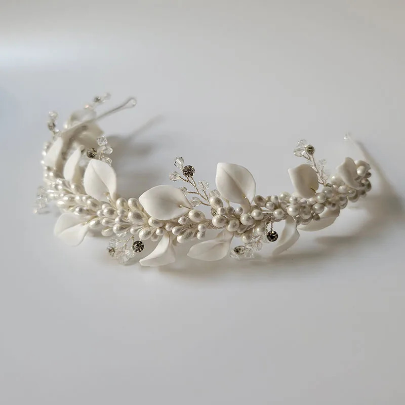 SLBRIDAL Handmade Ins Style Rhinestone Crystal Porcelain Flower Bridal Tiara Wedding Bridesmaids Crown Women Hair Jewelry 250107