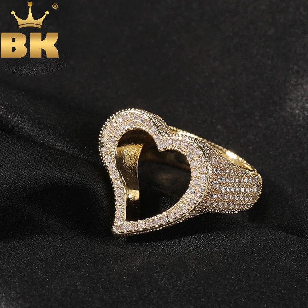 TBTK Hollow Heart Ring Full Micro Paved Bling Cubic Zirconia HipHop Ring Punk Jewelry Romantic Gift For Men And Women 250107