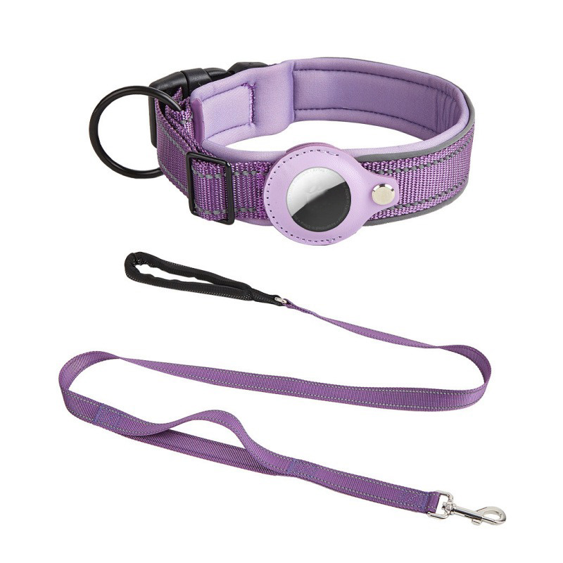 Factory Designer Durable Adjustable Comfortable Soft Padded AirTag Case Pet Dog Collar Handled Leash Set Pet Accessories
