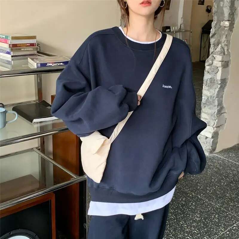 Loose Fake Two-piece Street Casual Designer Hooded Sweatshirt With Spring And Autumn O-neck Comparison Korean Style Top Fashion Trend Women's Clo