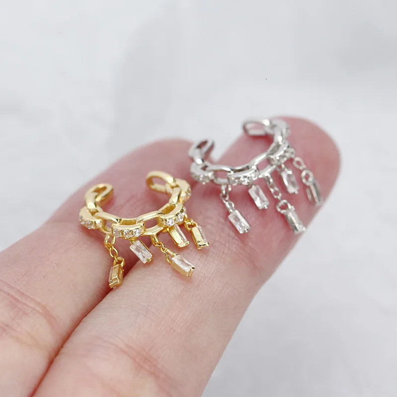 CCFJOYAS 1 PCS 925 Sterling Silver Clip on Earrings for Women French Tassel Zircon Ear Clip Without Piercing Jewelry Accessories 250103
