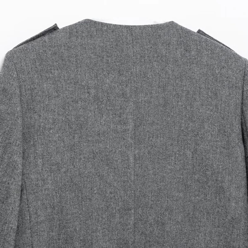 Willshela Women Fashion Grey Double Breasted Bomber Jackets Vintage ONeck Long Sleeves Female Chic Lady Outfits 250103