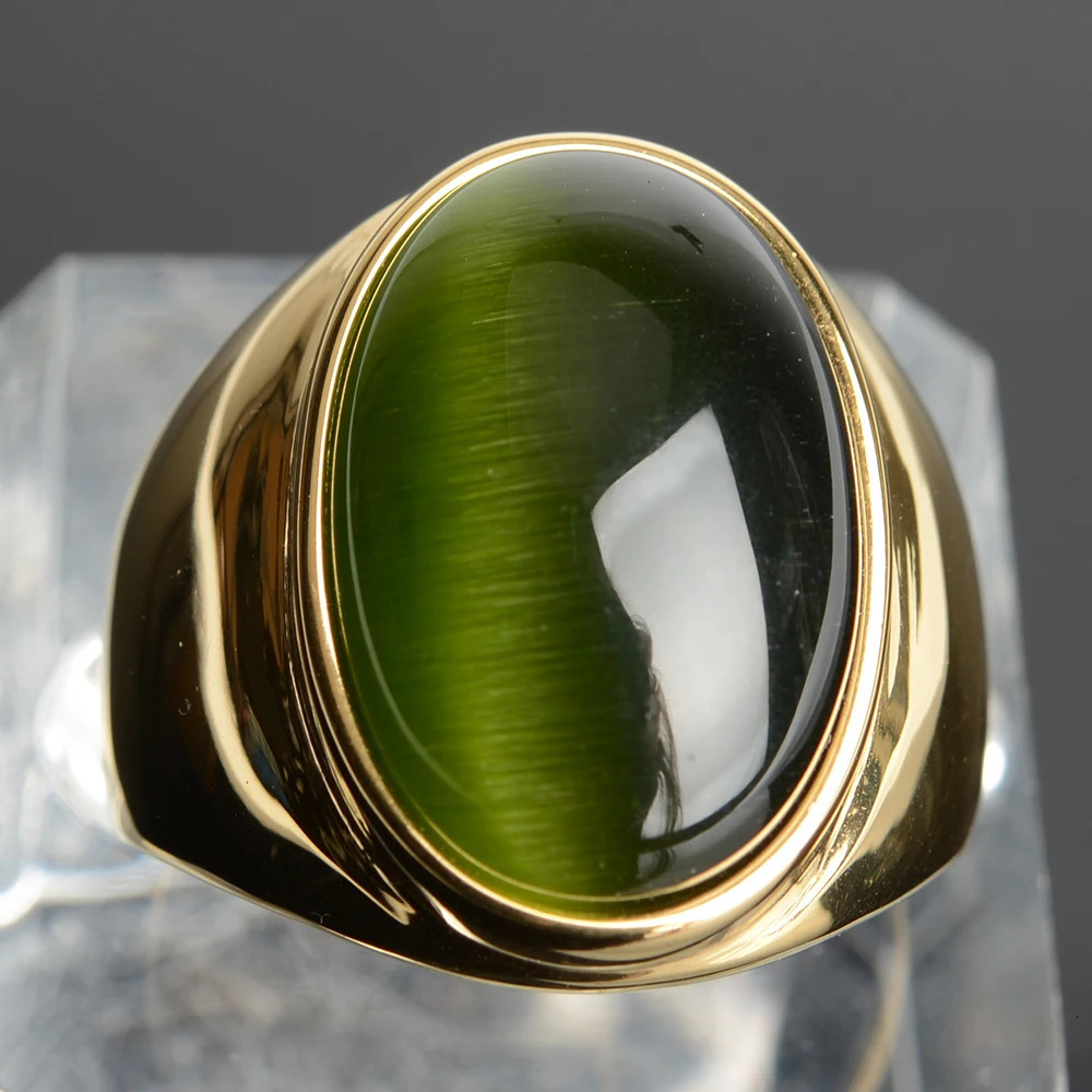 18k Gold Color Women Ring Stainless Steel Jewelry with Large Cat Eye Stone Tarnish Free Men Accessories Male Rings High Quality 250106