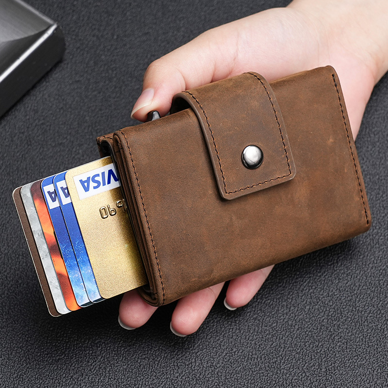100% Genuine Leather Credit Card Holder Wallet RFID Blocking Trifold Slim Purse Smart Men Wallets For Airtags