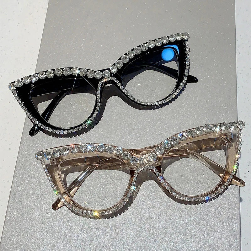 KAMMPT Retro Cat Eye Glasses With Rhinestones for Women 2024 Stylish Trendy er Oversized Spectacles 250107