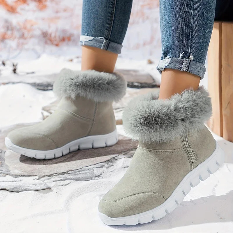 Fur Women Snow Boots ankle Flats Sport Shoes Warm Sneakers Suede Winter 2024 Walking Casual Short Plush Cotton Shoes Mujer 250103