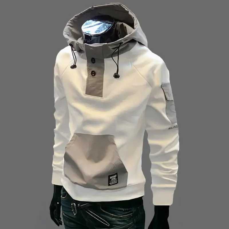 Mens hooded sweatshirt Korean white patchwork mens hooded sweatshirt warm new luxury funny welcome to trade 90s retro one-piece Y2k W250108