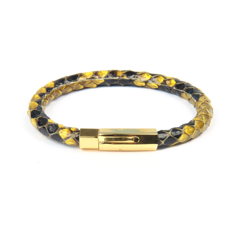 Ailatu 6mm Genuine Python Snake Skin Leather Buckle Bracelets Stainless Steel Jewelry 250107