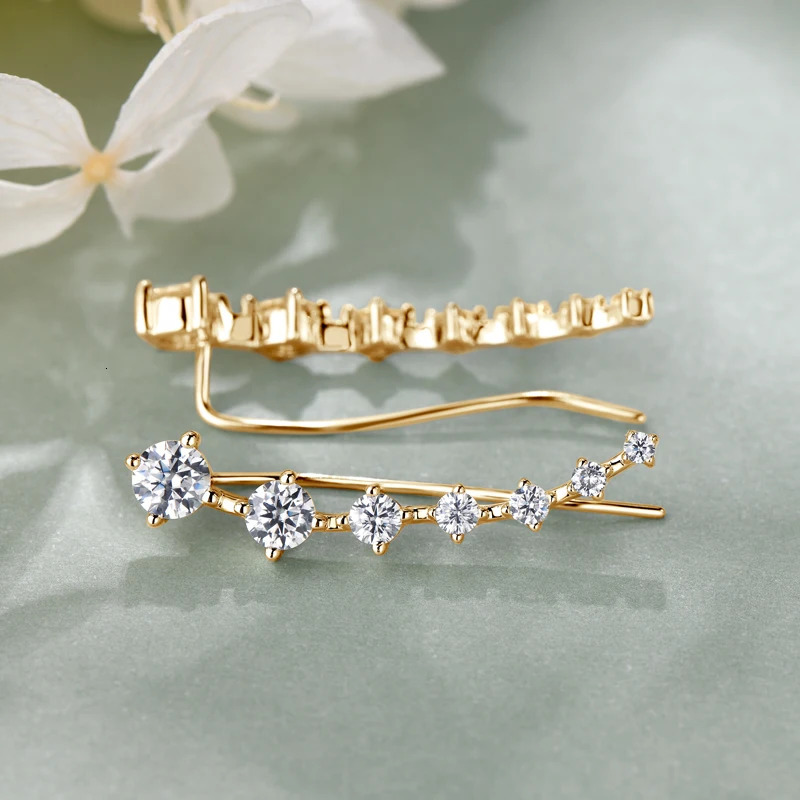 Full D Earrings For Women Silver 925 Black/ White Diamond 7 Star Ear Cuffs Crawler Climber Earrings Unique Jewelry 250103