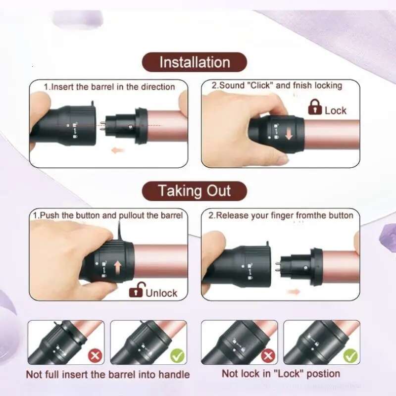 6 in 1 Iron,Curg Wand Set with Brush and 5 Interchangeable Ceramic Curg Wand,Instant Up,Include Heat