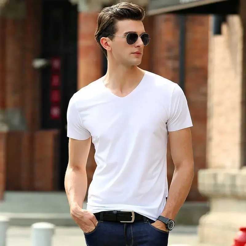Summer Mens Solid Casual T-shirt Top V-neck Clothing Basic Seamless Shirt Comfortable Short Sleeve T-shirt Underwear M250108