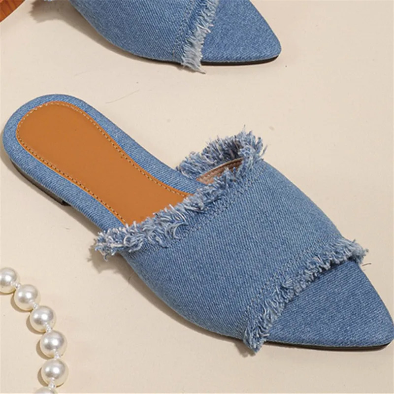 Shoes Slippers Flat Slides Low Slipers Women er 2024 Fashion Cotton Fabric PU Hoof Heels Rubber Sewing Shoes Woman 250107