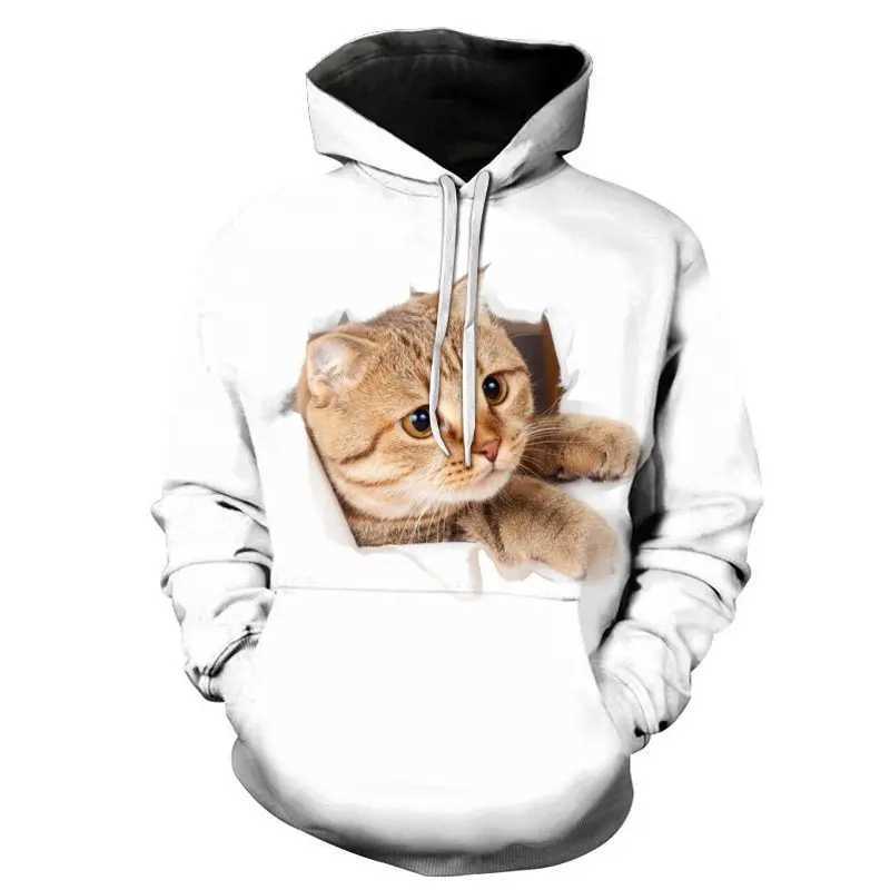New super cute 3D cat hooded sweatshirt suitable for both men and women. Diy hooded autumn boy and girl animal white streetwear W250108