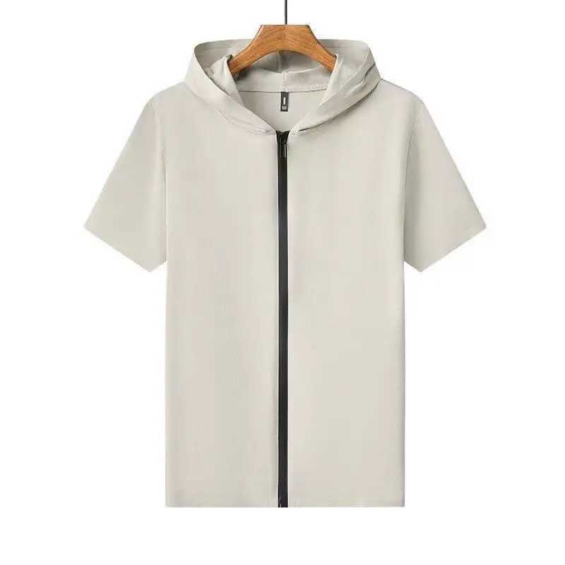 2024 summer new simple casual loose breathable fashionable solid color zipper short sleeved hooded cardigan mens jacket W250108