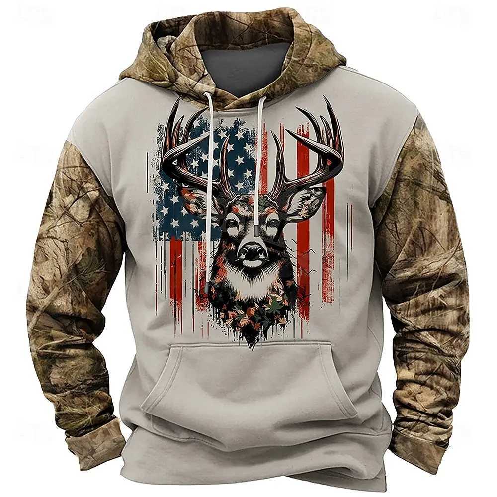 Mens Cowboy Deer Hoodie Long Sleeve Hoodie Sportswear Hoodie Daily 3D Printed Sports Resort Street Clothing Front Pocket New W250108