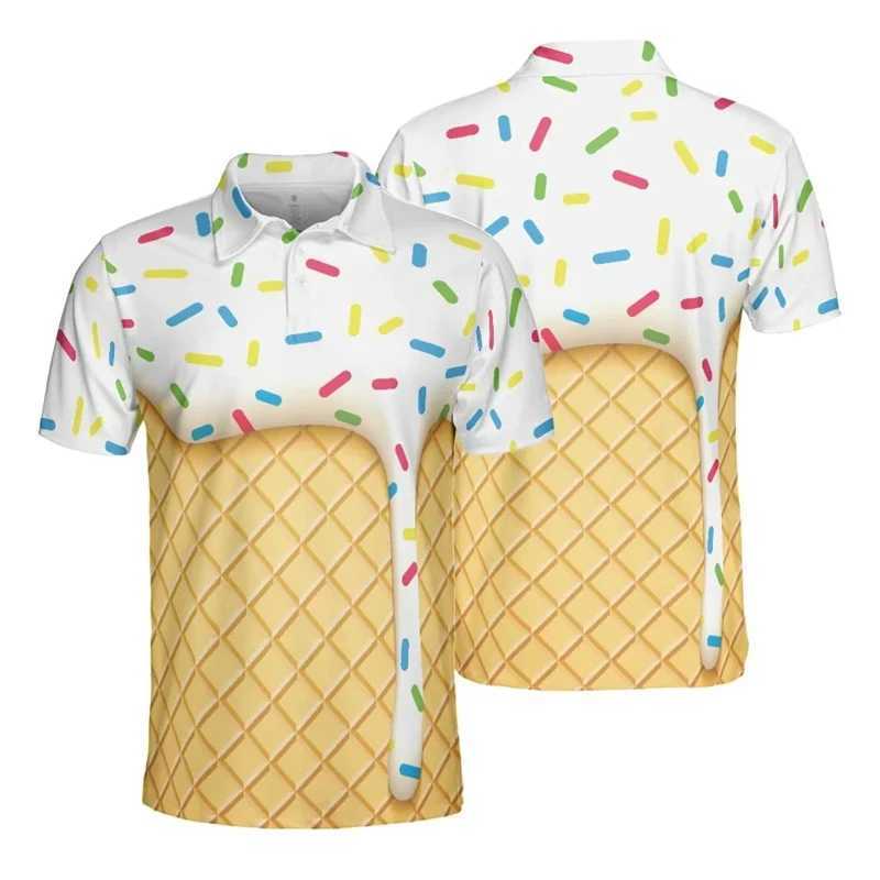 Creative Ice Cream 3D Print Polo Shirts For Men Everyday Casual Funny Graphic Short Sleeve Male Camisa Buttons Laple ClothingXJ250108