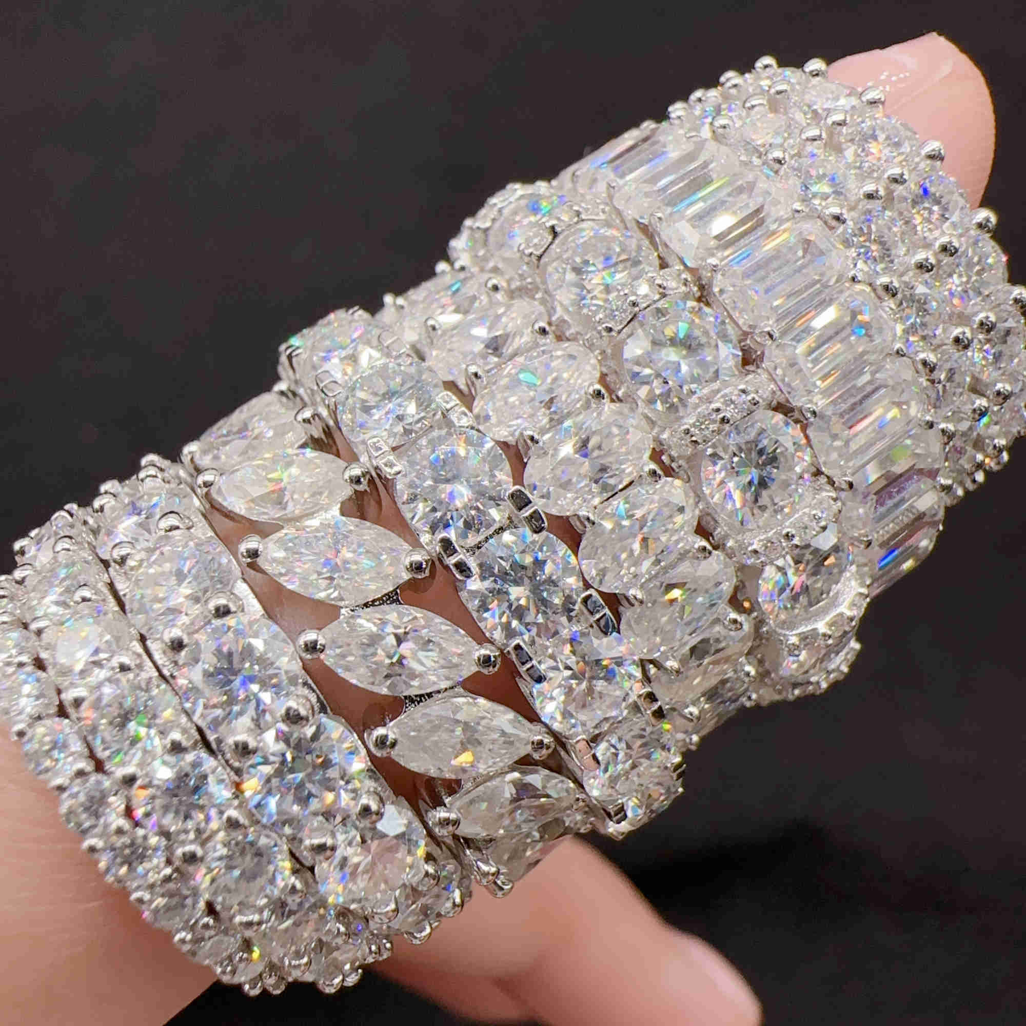 Wholesale price iced out VVS moissanite 925 sterling silver eternity band ring gold plated ring