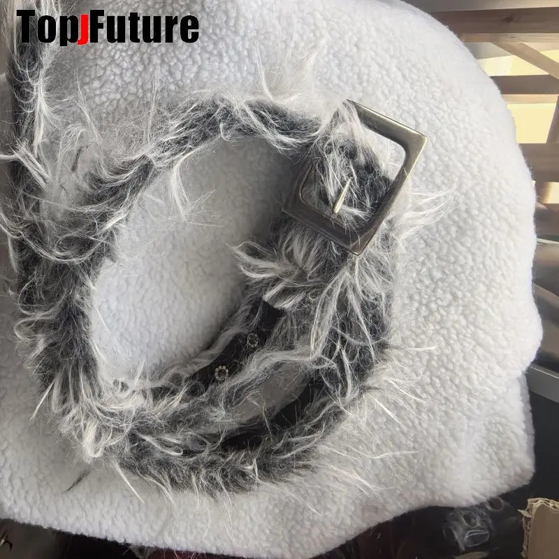 Y2K Harajuku Western Cow Cow Furry Long Fox Fur Punk Belt Women Men Gothic Cinto De Strass Ceinture Gift Belts 250107