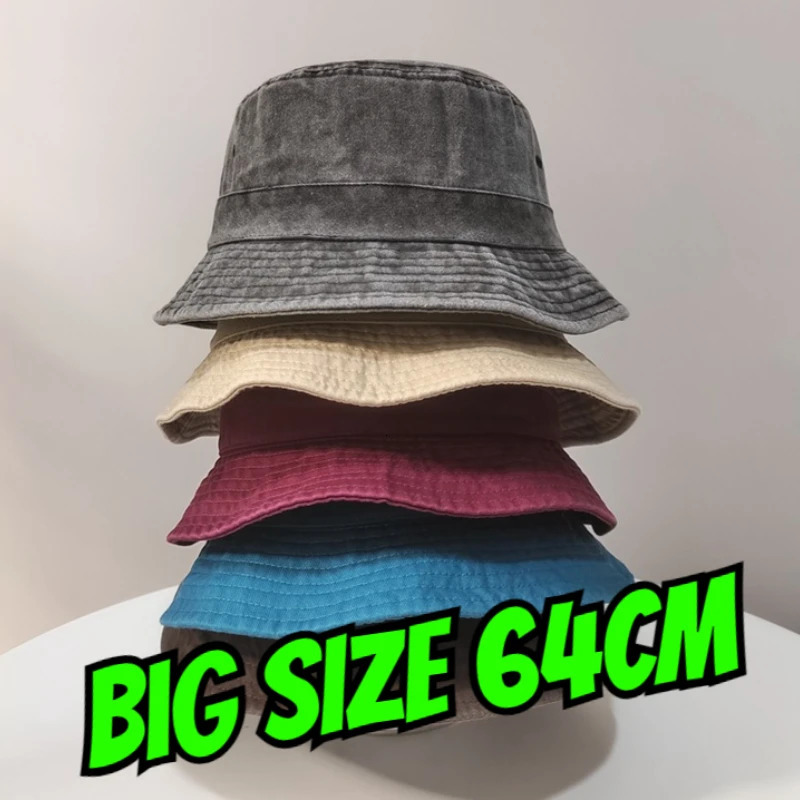 2024 Big Head Plus Size Bucket Hat for Men Pure Cotton Bob Panama Fisherman Hat Korean Man Women 59cm 60cm 62cm 63cm Sun Hat 250107