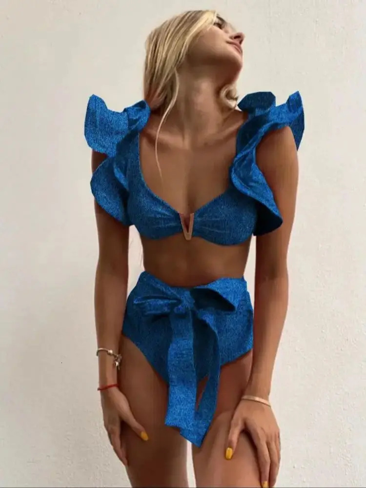 Two-Pieces Women Floral Push-Up Padded Bra Ruffles Bandage Bikini Set Swimsuit Swimwear Bathing Suit Beachwear Biquini 250108