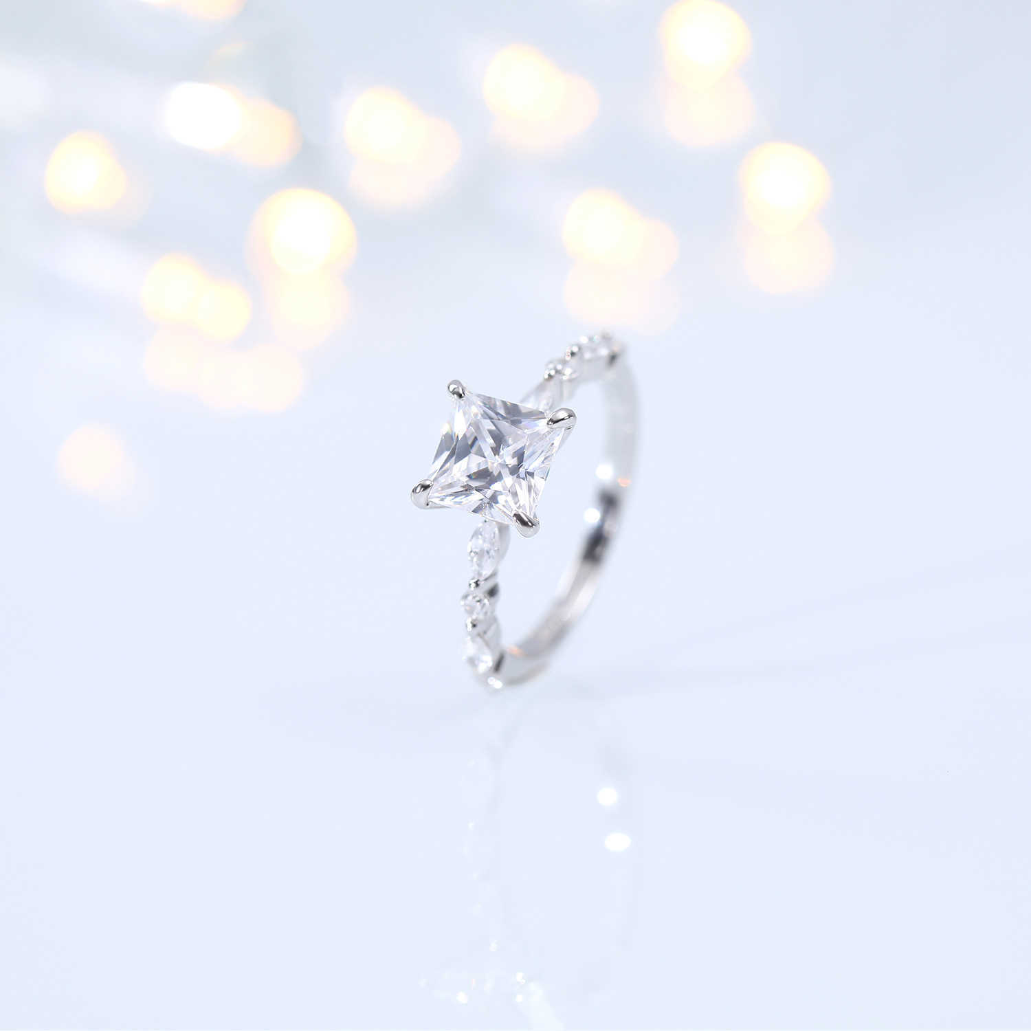 OAHLAN 2ct 925 Sterling Silver Ring Women Princess Cut CZ Ring Cubic Zirconia Wedding Band Anniversary Jewelry