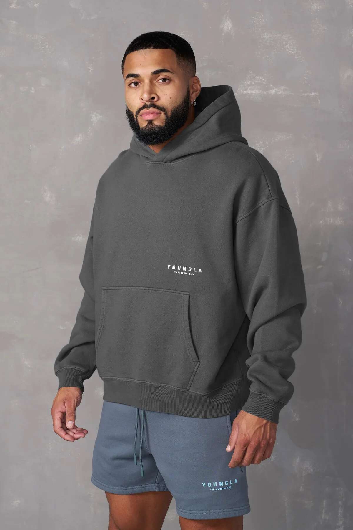 Men's Casual Oversized Pullover Hoodie, Double-Layer Composite Fabric Printed Jacket, Sports And Fiess Sweatshirt