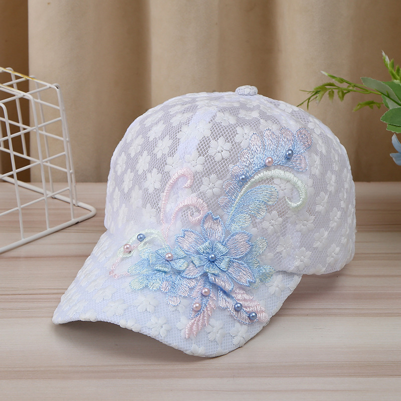 Summer thin section lace duck tongue cap female embroidered flowers mesh breathable baseball cap Korean version of the tide sunscreen sun hat sub